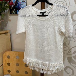 J Crew Short-sleeve fringe Knit sweater, White, Tassel